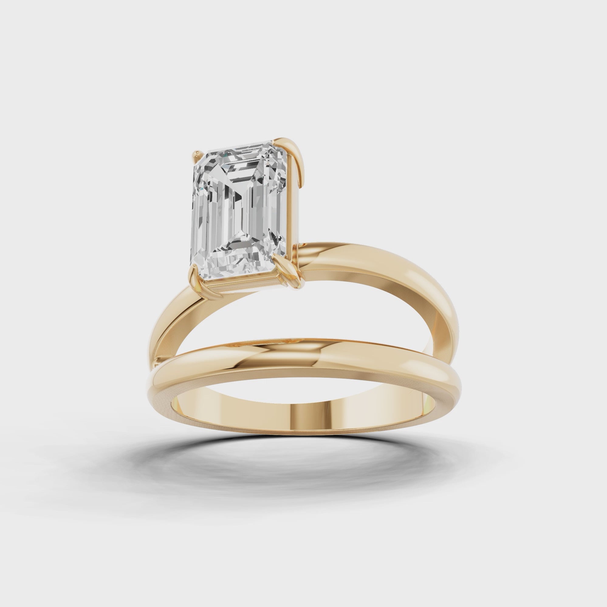 Emerald Cut Solitaire Double Band Ring